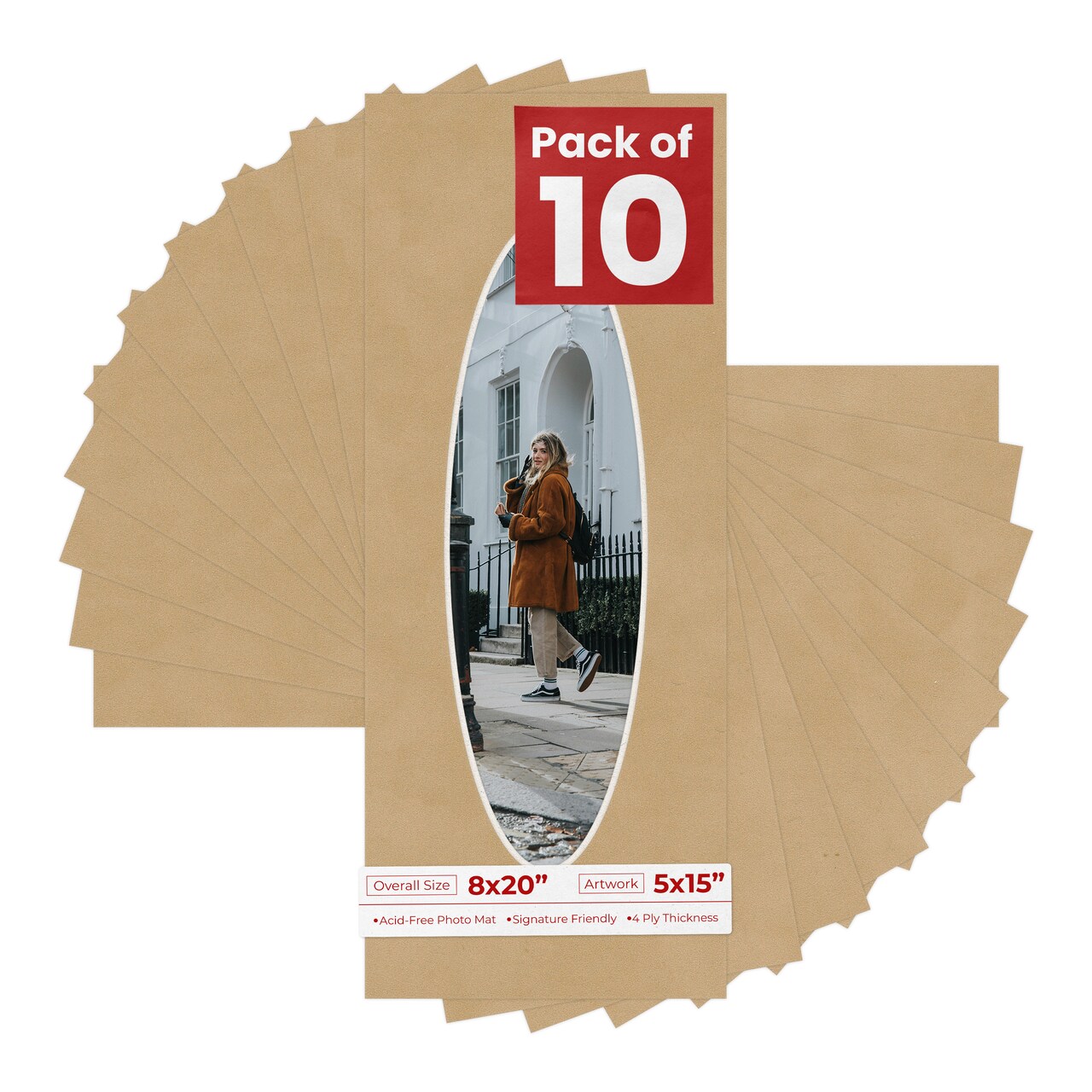 Beige Suede Mat Board for 8x20 Frames - Oval Opening for 5x15 Photos